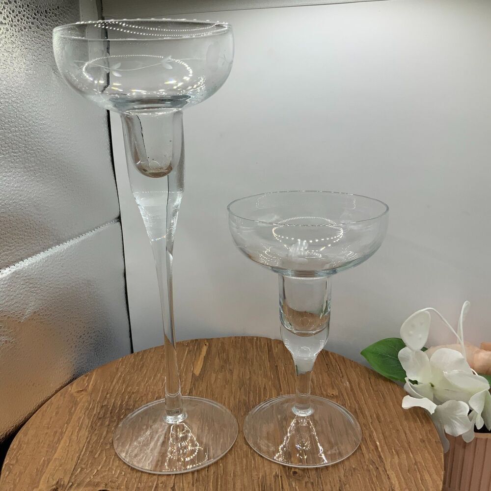 Princess House Heritage Floral Etched Pattern Candle Holders